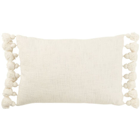 Coussin Déco Pompons "Bella" 38x59cm Blanc