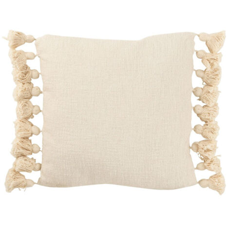 Coussin Déco Pompons "Bella" 48x48cm Beige