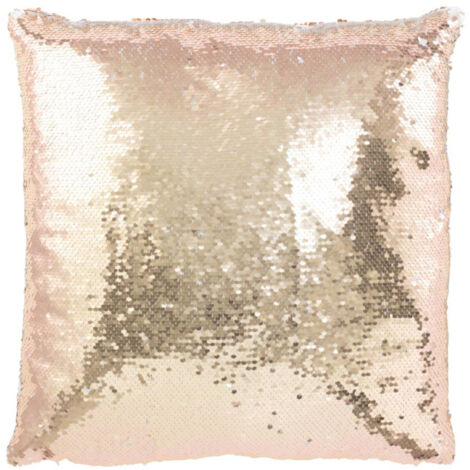Coussin Déco Réversible "Sequin" 45x45cm Champagne & Blanc