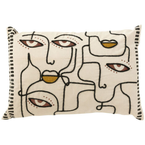 Coussin Déco "Visages" 40x68cm Beige