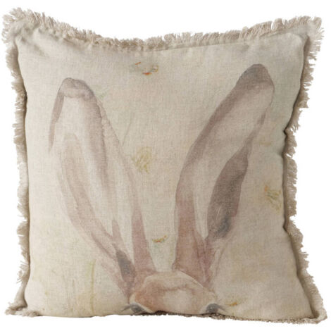 Coussin décoratif à franges RABBIT, en lin, 45 x 45 cm