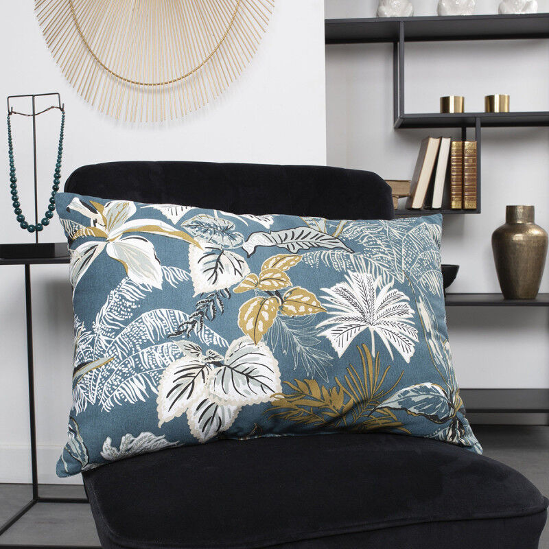 Today - Coussin rectangle en coton 'Hotel Tropik' imprimé végétal - Bleu paon - 40 x 60 cm - Livraison gratuite