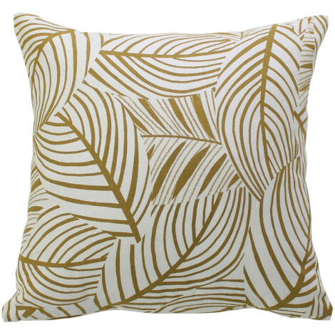 Coussin décoratif feuillage graphique en coton recyclé Bronze 40x40 cm