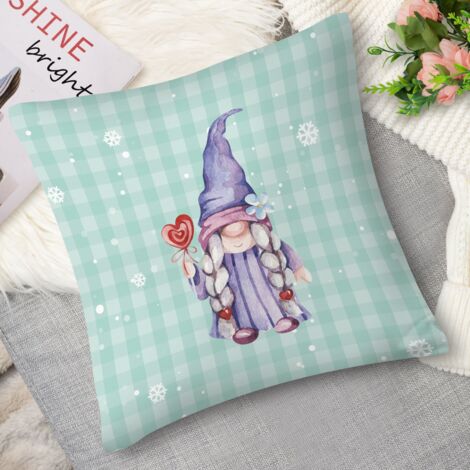 Coussin décoratif flocons et sapins, gnome
