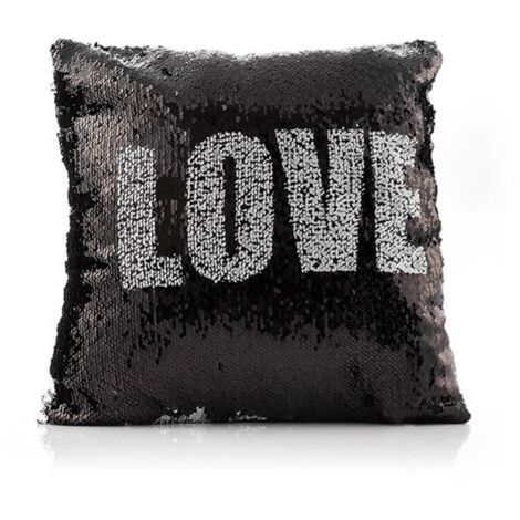 Coussin décoratif - Love & Heart - Sirène Magique - Paillettes brillantes - 40x40 cm - Noir