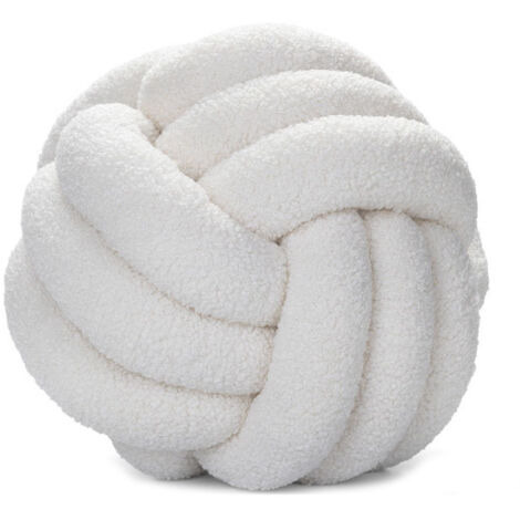 Coussin décoratif noué boule blanc cassé diamètre 22cm, fait main pour canapé et lit
