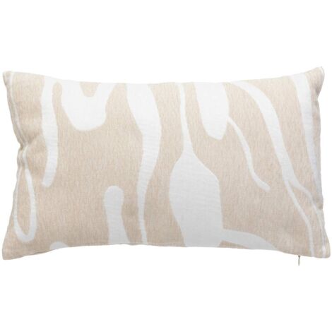 Coussin décoratif réversible jacquard Beige Lin et Blanc 30 x 50 cm - Atmosphera