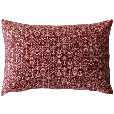 Coussin déhoussable 30x50 cm CAMELIA velours imprimé LIE DE VIN