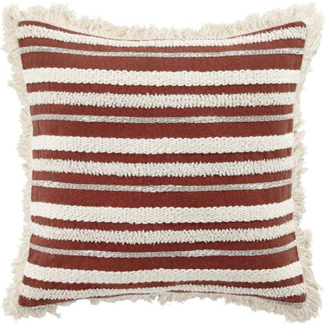 Coussin déhoussable à franges 40x40cm Terracotta - 40x40cm - Terre cuite