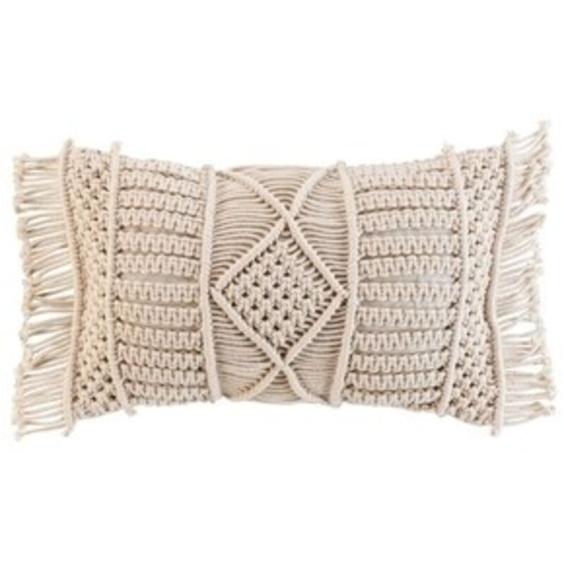 Homemaison - Coussin Déhoussable 30x50 cm Coton Macramé avec Franges - Macralina
