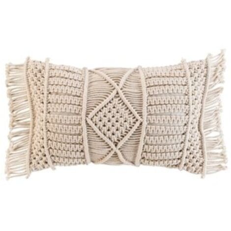 Coussin déhoussable avec franges et macramé Naturel 30x50 cm