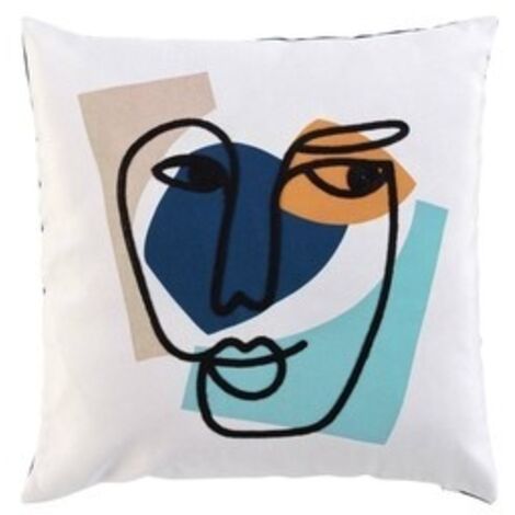 Coussin déhoussable avec motifs de visage abstrait - Bleu - 45 x 45 cm - Livraison gratuite