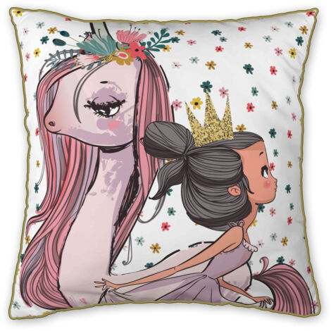 Coussin déhoussable avec pompons 40 x 40 cm pegase Multicolore