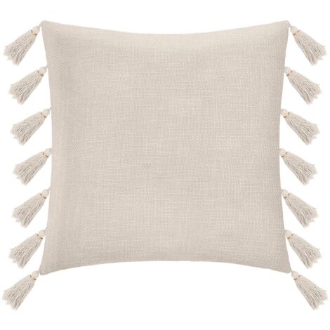 Coussin déhoussable Blanc ivoire avec Pompons 50 x 50 cm - Atmosphera