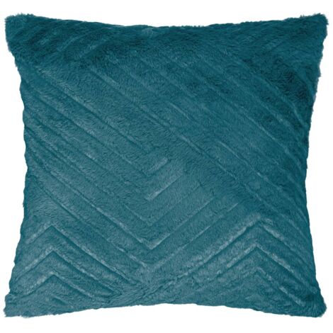 Coussin déhoussable Bleu Canard en Fourrure motif en relief  45 x 45 cm - Atmosphera