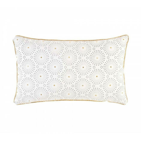 Coussin déhoussable en tissu avec motifs rosaces Astre - Blanc et Doré - 30 x 50 cm - Livraison gratuite
