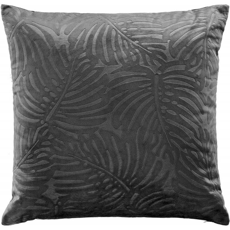 Douceur D'intérieur - Coussin déhoussable en tissu effet velours motif feuillage en relief Analia - Anthracite - 50 x 50 cm - Livraison gratuite