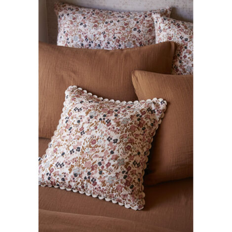 Coussin déhoussable festonné "Capucine" 40 x 40 cm "Gaze de Coton" - Couleur: Capucine Pampa - Taille de coussin: Coussin déhoussable festonné 40 x 40 cm
