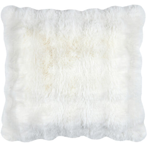 Coussin déhoussable imitation fourrure Ecru 45x45 cm