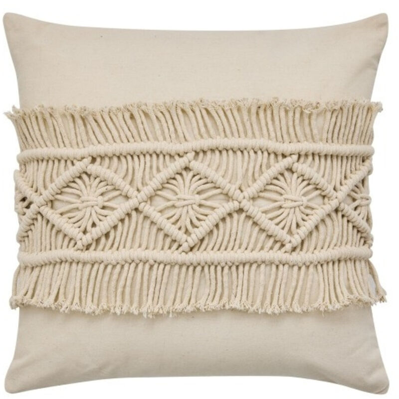 Douceur D'intérieur - Coussin Déhoussable Macramé à franges 40 x 40 cm - 40x40cm - Ecru