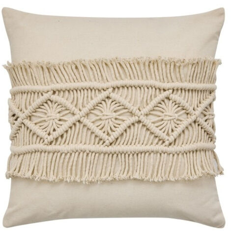 Coussin Déhoussable Macramé à franges 40 x 40 cm - 40x40cm - Ecru