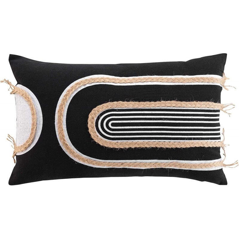 Coussin déhoussable rectangulaire en polycoton et jute avec imprimé géométrique Milazzo - Noir - 30 x 50 cm - Livraison gratuite