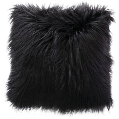 Coussin déhoussable uni imitation fourrure Noir 45x45 cm