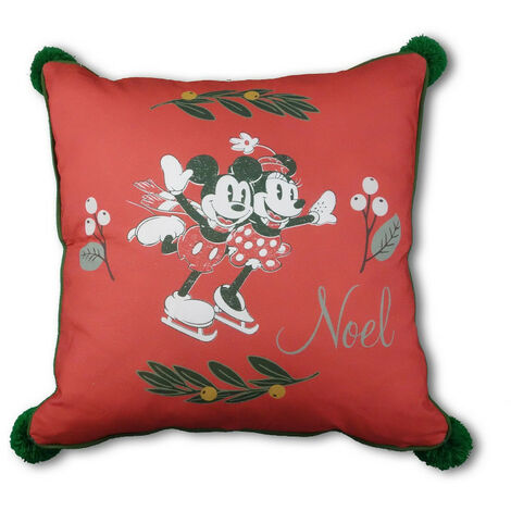 Coussin Disney Mickey & Minnie Rouge de Noël à la patinoire - 45x45 cm - Rouge