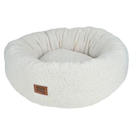 Coussin donut rond en tissu à bouclettes pour animaux - Blanc - D 55 x H 20 cm - Gamme Wooly - Livraison gratuite