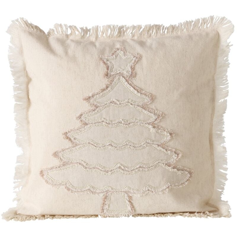 Coussin en coton avec arbre et franges SOFTLY, 50 x 50 cm
