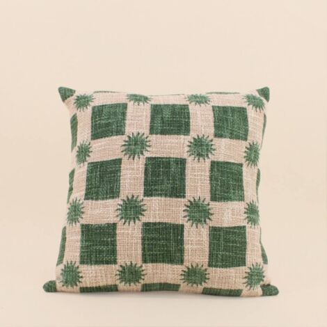 Coussin en coton natté imprimé soleils verts 40x40cm