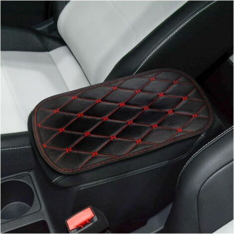 Coussin en Cuir de Console Centrale, Housse pour Console Centrale pour Accoudoir, Protection Housse d'accoudoir Couvercle Intérieur Accessoires pour Console Centrale(Noir/Rouge)