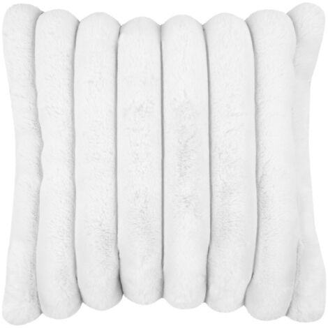 Coussin en fausse fourrure ultra douce à bandes Blanc 45x45 cm