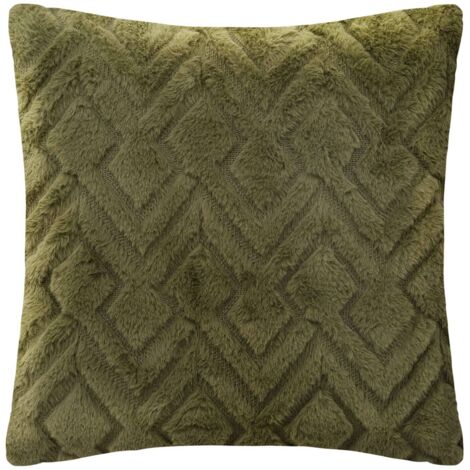Coussin en Flanelle et Fourrure Vert Kaki 45 x 45 cm - Atmosphera