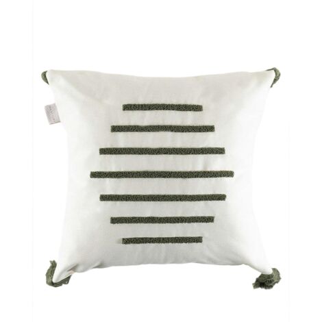 Coussin en lin à pompons – rayures en bouclette verte IZMIR