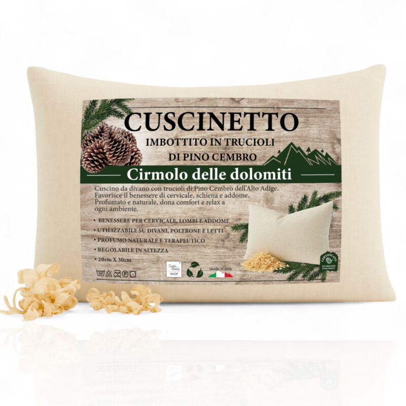 Coussin en pin suisse Dolomiti - Parfum naturel relaxant - Coton brut - Pour canapé, lit, voyage - Fabriqué en Italie cm. 20x30 Coussin en pin suisse Dolomiti - Parfum naturel relaxant - Coton brut - Pour canapé, lit, voyage - Fabriqué en Italie cm. 20x30