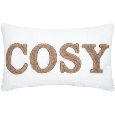 Coussin en polaire avec message brodé "Cosy" Ecru 30x50 cm
