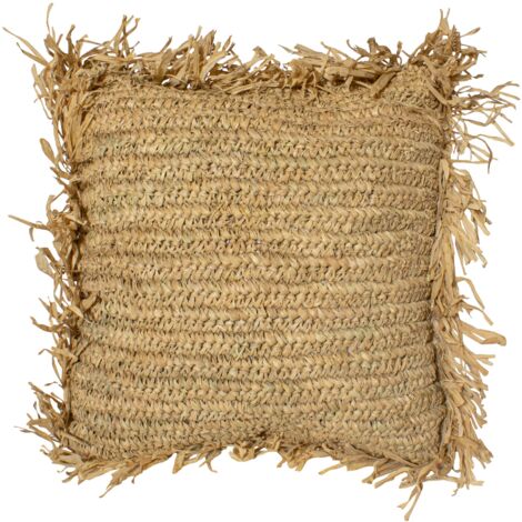 Coussin en raphia avec franges