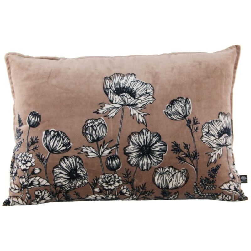 Coussin en velours fleuri Taupe 40x60 cm