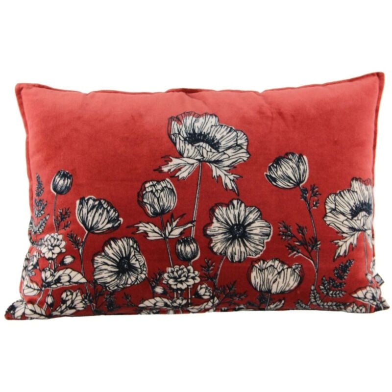 Coussin en velours fleuri Vieux rose 40x60 cm