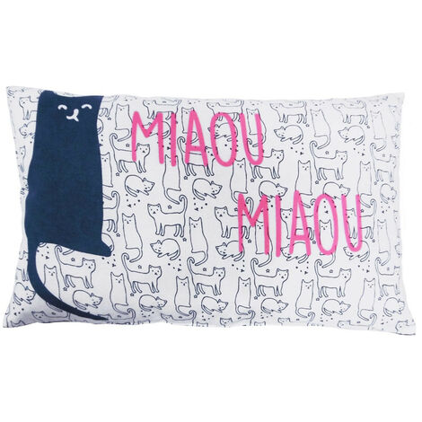 Coussin enfant imprimé chat en coton 30x50cm