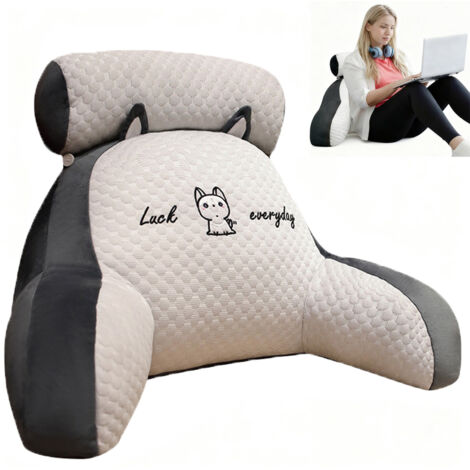 Coussin ergonomique de lecture et de travail 60 x 40 cm  Appui-tête et accoudoirs  avec housse lavable - Gris
