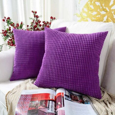 Coussin et housse de coussin Granules Violet Lot de 2, Velours Côtelé Doux Décoratif Carré Housse de Coussin Housses de Coussin Taie d'Oreiller, Décorations de Maison pour Canapé Canapé Lit Chaise 45x