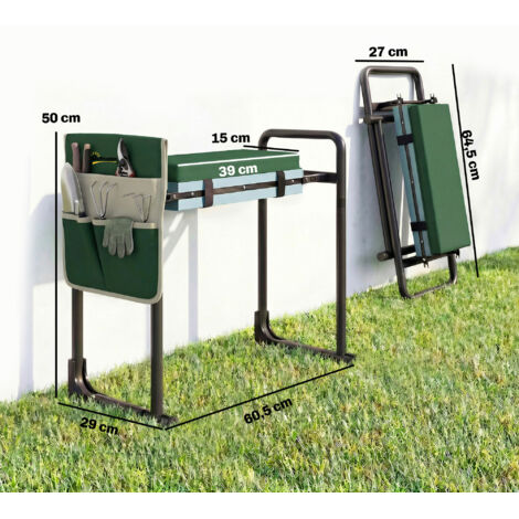 Coussin et siège de jardin pour genoux, capacité de charge de 150 kg, tabouret de jardin avec assise rembourrée pour les genoux, pieds extensibles en acier