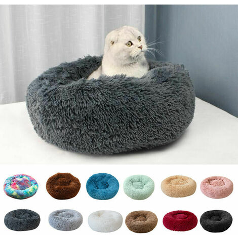 Coussin et tapis pour chat Lit pour animaux de compagnie rond en peluche doux lit pour chat lit doux pour chats petits chiens - marron clair-diam��tre 40cm