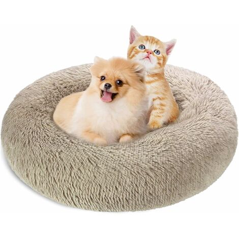 Coussin et tapis pour chat　Chat Chiens Lit Paniers Rond de 60 cm, Coussin Animaux Donut de Compagnie Lavable et Chaud Super Doux et Confortable pour Petits Chiens et Chats - Brun Clair LITZEE