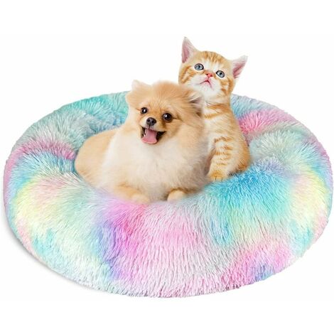 Coussin et tapis pour chat　Chat Chiens Lit Paniers Rond de 60 cm, Coussin Animaux Donut de Compagnie Lavable et Chaud Super Doux et Confortable pour Petits Chiens et Chats - Coloré