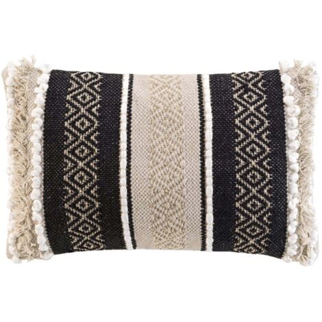 HOMEMAISON Coussin déhoussable en polycoton avec motif ethnique Mirage - Noir et Beige - 30 x 50 cm - Livraison gratuite