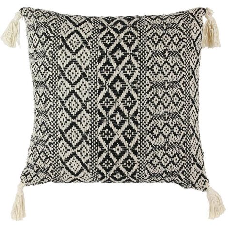 Coussin Ethnique Pompons Beige 40x40cm