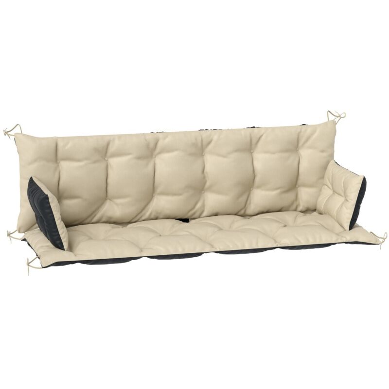 Coussin extérieur 180x110 cm-3 places avec sangles-Housse résistante intérieur/extérieur-Beige et noir